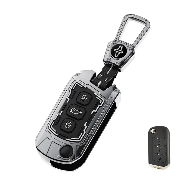 Black_And_Silver_Zinc_Alloy_Premium_Chrome_Finish_Key_Cover_With_Key_Chain_For_Car