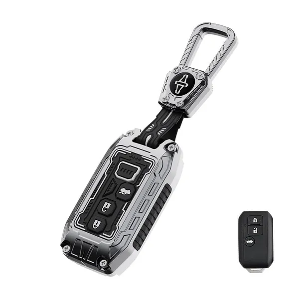 Black_And_Silver_Zinc_Alloy_Premium_Chrome_Finish_Key_Cover_With_Key_Chain_For_Car