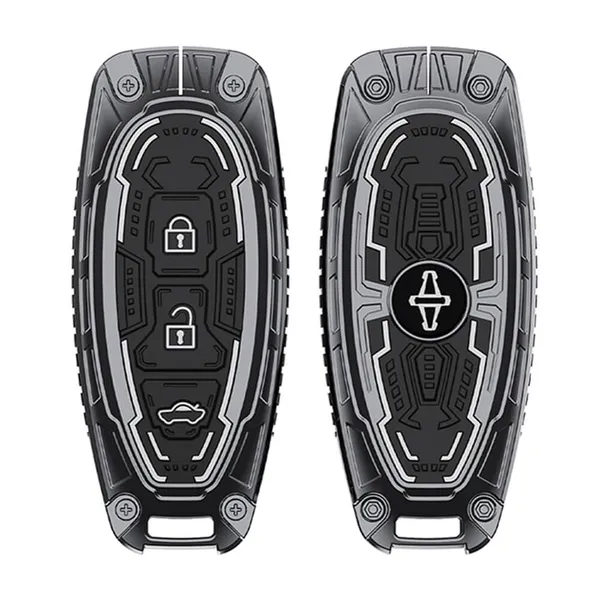 Black_And_Silver_Zinc_Alloy_Premium_Chrome_Finish_Key_Cover_With_Key_Chain_For_Car