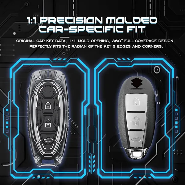 Black_And_Silver_Zinc_Alloy_Premium_Chrome_Finish_Key_Cover_With_Key_Chain_For_Car