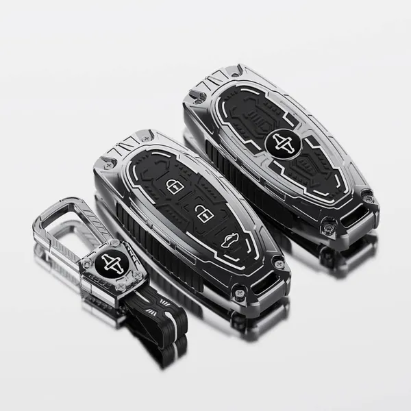 Black_And_Silver_Zinc_Alloy_Premium_Chrome_Finish_Key_Cover_With_Key_Chain_For_Car