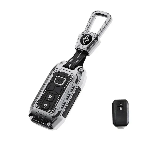 Black_And_Silver_Zinc_Alloy_Premium_Chrome_Finish_Key_Cover_With_Key_Chain_For_Car