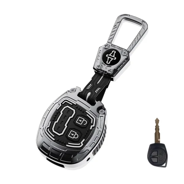Black_And_Silver_Zinc_Alloy_Premium_Chrome_Finish_Key_Cover_With_Key_Chain_For_Car