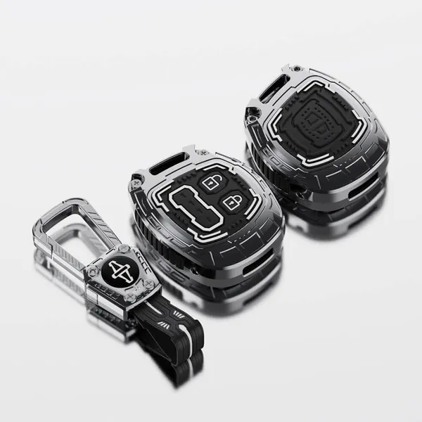Black_And_Silver_Zinc_Alloy_Premium_Chrome_Finish_Key_Cover_With_Key_Chain_For_Car