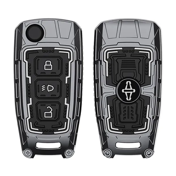Black_And_Silver_Zinc_Alloy_Premium_Chrome_Finish_Key_Cover_With_Key_Chain_For_Car