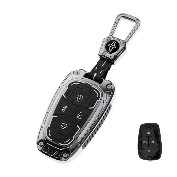 Black_And_Silver_Zinc_Alloy_Premium_Chrome_Finish_Key_Cover_With_Key_Chain_For_Car