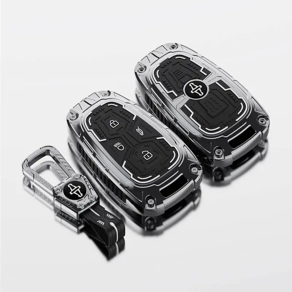 Black_And_Silver_Zinc_Alloy_Premium_Chrome_Finish_Key_Cover_With_Key_Chain_For_Car