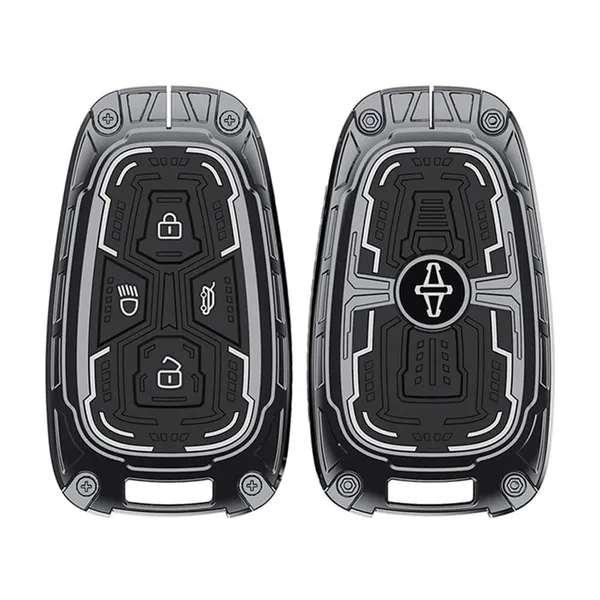 Black_And_Silver_Zinc_Alloy_Premium_Chrome_Finish_Key_Cover_With_Key_Chain_For_Car