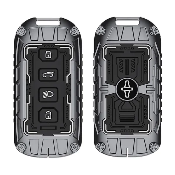 Black_And_Silver_Zinc_Alloy_Premium_Chrome_Finish_Key_Cover_With_Key_Chain_For_Car