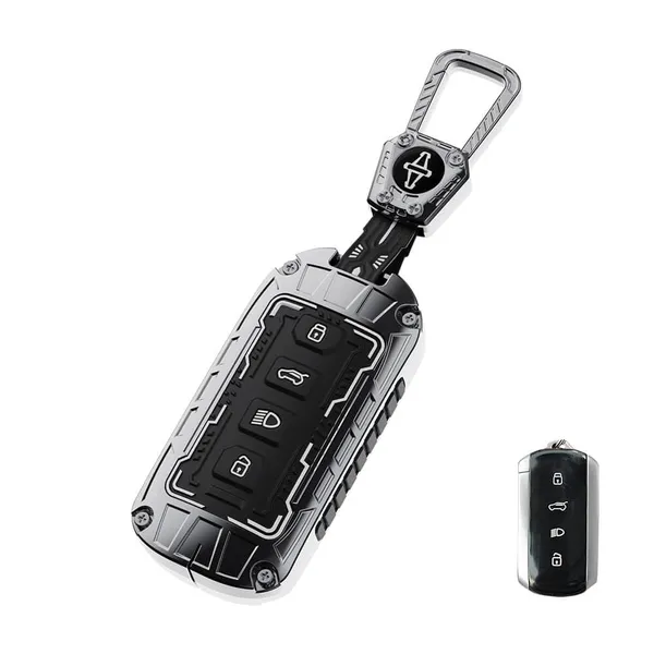Black_And_Silver_Zinc_Alloy_Premium_Chrome_Finish_Key_Cover_With_Key_Chain_For_Car