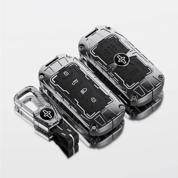 Black_And_Silver_Zinc_Alloy_Premium_Chrome_Finish_Key_Cover_With_Key_Chain_For_Car