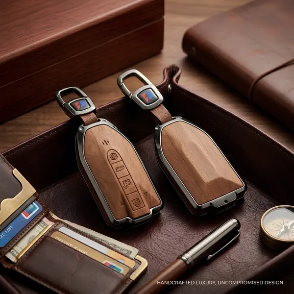 PVMAX_Wooden_Leather_Finish_Metal_Car_Key_Cover_Compatible_with_Mahindra_BE_6,_XEV_9_EV,_XUV_7XO_Smart_Key