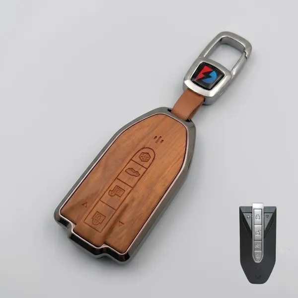 PVMAX_Wooden_Leather_Finish_Metal_Car_Key_Cover_Compatible_with_Mahindra_BE_6,_XEV_9_EV,_XUV_7XO_Smart_Key
