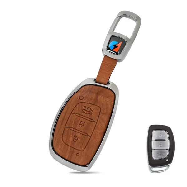 PVMAX_Wooden_Leather_Finish_Metal_Car_Key_Cover_Compatible_with_Hyundai_i20,_Creta,_Venue,_Tucson,_Alcazar,_Grand_i10,_Verna,_Xcent,_Aura,_and_Elantra_3-Button_Smart_Key