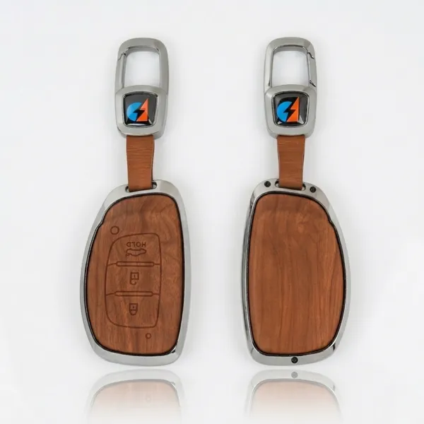 PVMAX_Wooden_Leather_Finish_Metal_Car_Key_Cover_Compatible_with_Hyundai_i20,_Creta,_Venue,_Tucson,_Alcazar,_Grand_i10,_Verna,_Xcent,_Aura,_and_Elantra_3-Button_Smart_Key