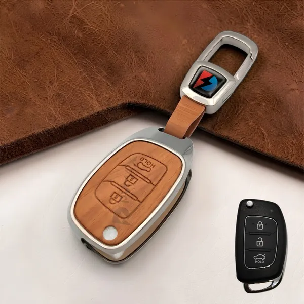 PVMAXWooden_Leather_Finish_Metal_Car_Key_Cover_for_Hyundai_Hyundai_Creta,_Venue,_Tucson,_Alcazar,_I20,_Grand_i10_Nios,_Aura,_Xcent,_Exter_3_Button_Flip_Key