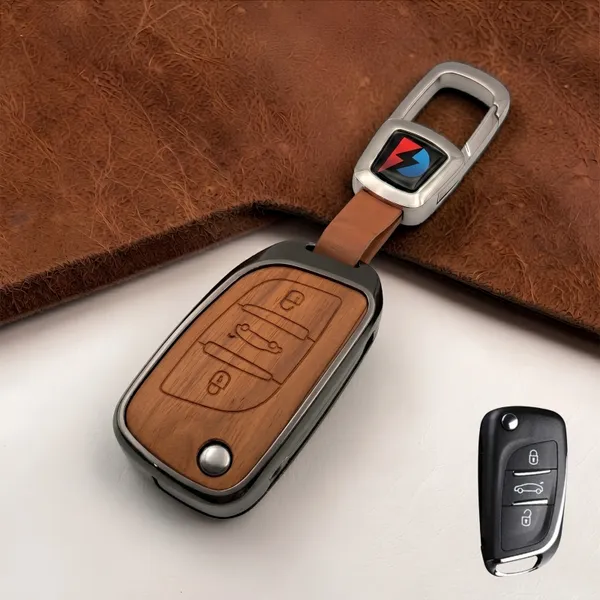 PVMAX_Wooden_Leather_Finish_Metal_Car_Key_Cover_Compatible_for_KD_B11_DS_Universal_Remote_3_Button_Flip_Key