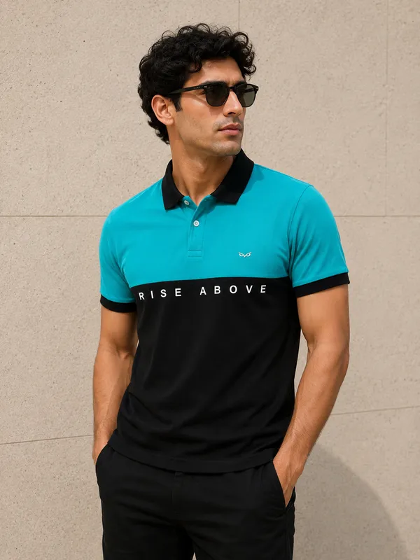 Ocean_Green_&_Black_Polo_T-Shirt_For_Men_-_Classic_Casual_Wear