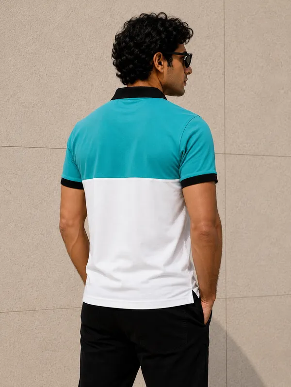 Ocean_green_&_White_Polo_T-Shirt_For_Men_-_Classic_Casual_Wear