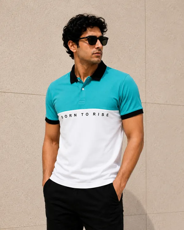 Ocean_green_&_White_Polo_T-Shirt_For_Men_-_Classic_Casual_Wear