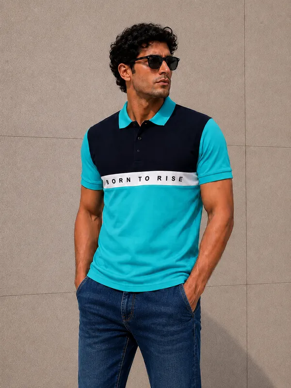 Navy_White_&_Ocean_Green_Polo_T-Shirt_For_Men_-_Classic_Casual_Wear