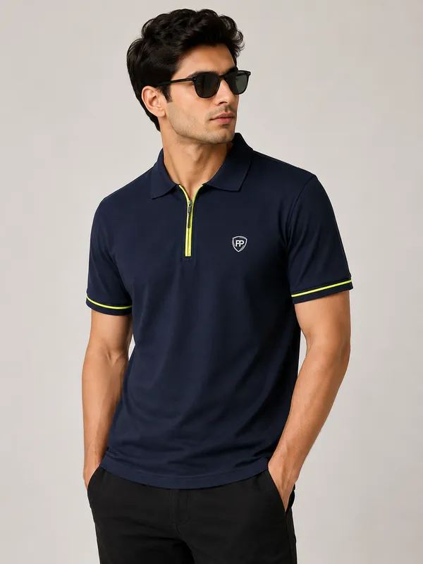 Navy_Blue_Polo_T-Shirt_With_Neon_Zip_And_Rib_Pipin_For_Men_-_Classic_Casual_Wear