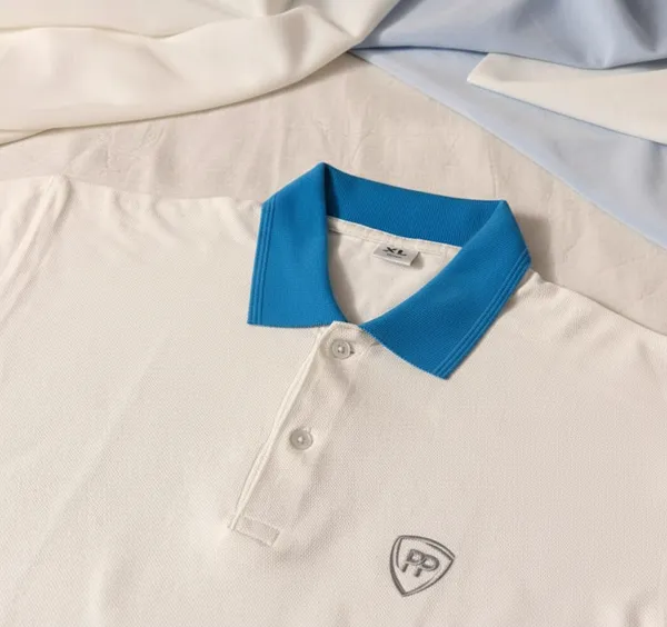 White_Polo_T-Shirt_With_Blue_Collar_And_Rib_For_Men_-_Classic_Casual_Wear