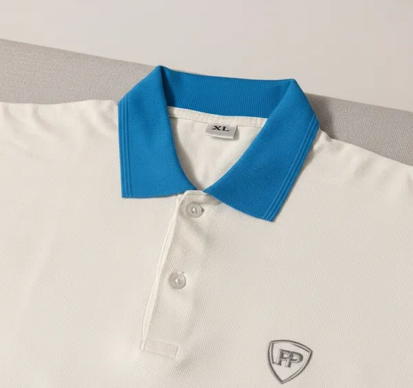 White_Polo_T-Shirt_With_Blue_Collar_And_Rib_For_Men_-_Classic_Casual_Wear