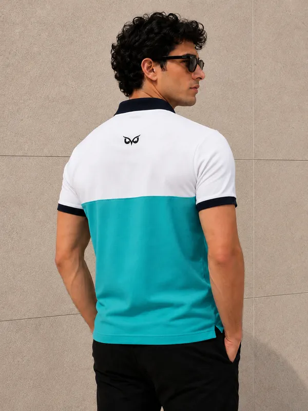 White_&_Ocean_green_Polo_T-Shirt_For_Men_-_Classic_Casual_Wear
