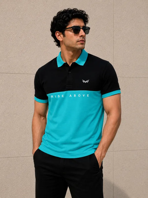 Black_&_Ocean_Green_Polo_T-Shirt_For_Men_-_Classic_Casual_Wear