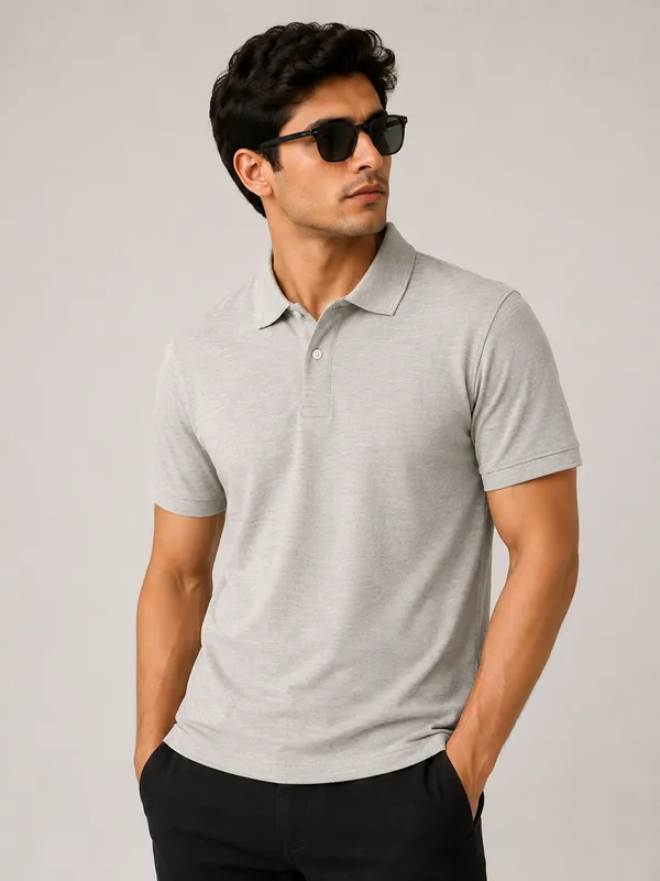 Melange_Grey_Polo_T-Shirt_For_Men_-_Classic_Casual_Wear