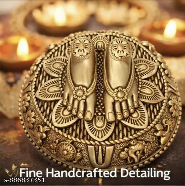 Jsr_Designer_Lord_Balaji_Charan_Paduka_For_Pooja_Room_Brass_Charan_Paduka_2_5_Cm_Yellow_Antique_Finish_Venkateswara_Feet_With_Shanku_Chakra_Namam_Divine_Blessings_From_Tirupati