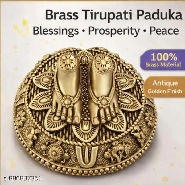 Jsr_Designer_Lord_Balaji_Charan_Paduka_For_Pooja_Room_Brass_Charan_Paduka_2_5_Cm_Yellow_Antique_Finish_Venkateswara_Feet_With_Shanku_Chakra_Namam_Divine_Blessings_From_Tirupati