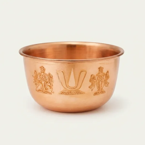 Pure_Copper_Puja_Bowl_For_Pooja_Vishnu_Design_Kalash_Bowl_Temple_Home_Use_3.5_Inch_Copper_Sangu_Sakkara_Namam_Vattil_Or_Padi
