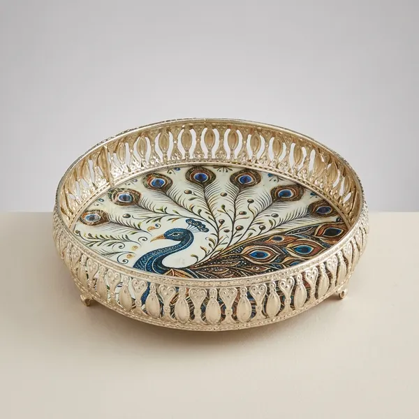 German_Silver_Antique_Finish_Tray_With_Floral_Peacock_Design