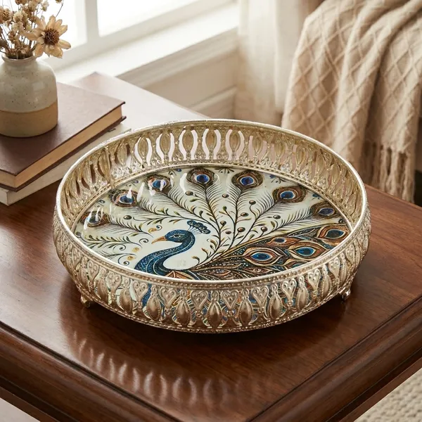 German_Silver_Antique_Finish_Tray_With_Floral_Peacock_Design
