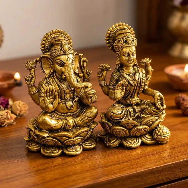 Pure_Brass_Antique_Finish_Ganesh_And_Lakshmi_Idol_Set