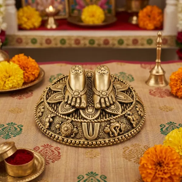 Jsr_Designer_Lord_Balaji_Charan_Paduka_For_Pooja_Room_Brass_Charan_Paduka_2_5_Cm_Yellow_Antique_Finish_Venkateswara_Feet_With_Shanku_Chakra_Namam_Divine_Blessings_From_Tirupati