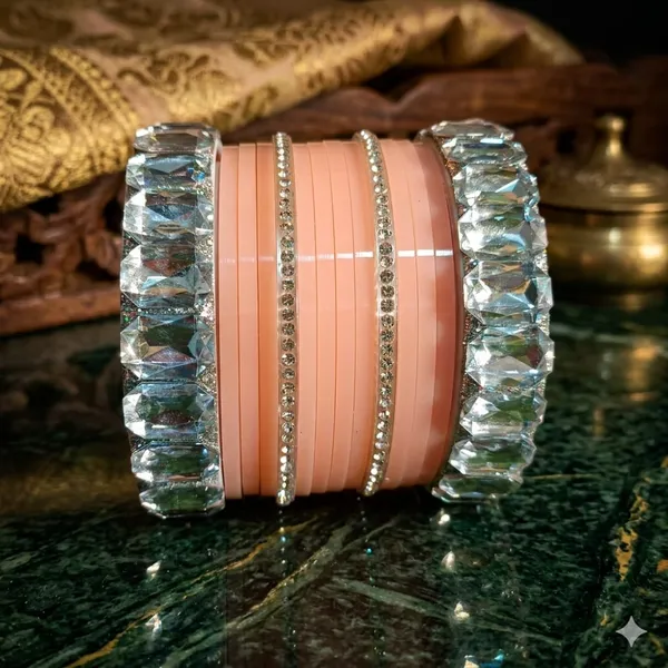 Silk_Star_Radiant_Peach_And_Crystal_Statement_Bangle_Set