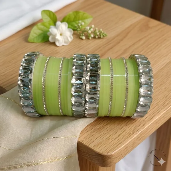 Silk_Star_Premium_Lime_Green_And_Sparkling_Faceted_Plastic_Bangle_Set_For_Women