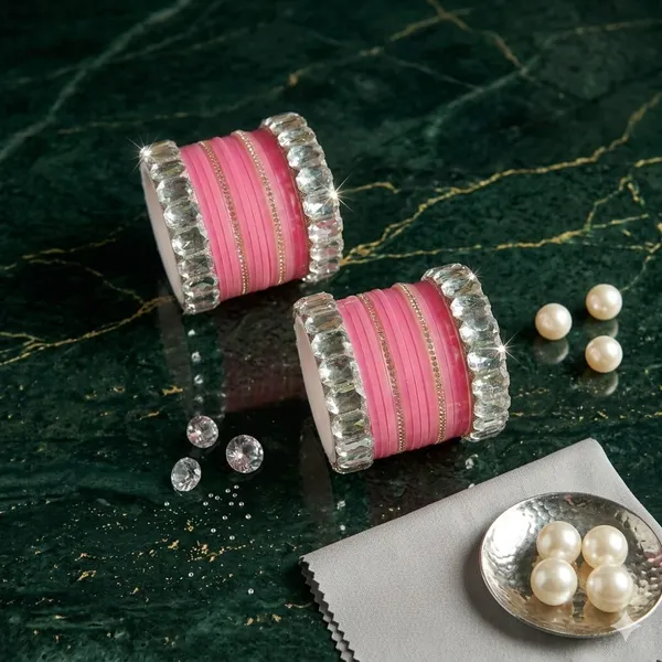 Silk_Star_Elegant_Pink_And_Crystal_Bangle_Set_,Statement_Party_Wear_Chooda_For_Women