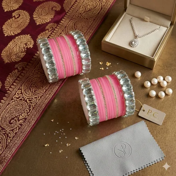 Silk_Star_Elegant_Pink_And_Crystal_Bangle_Set_,Statement_Party_Wear_Chooda_For_Women