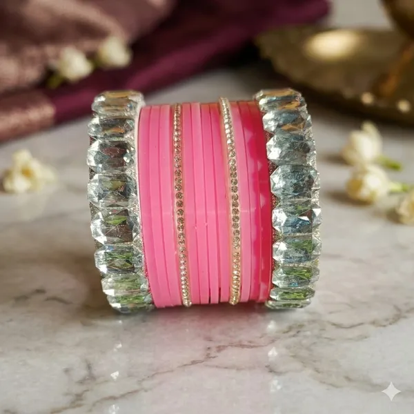 Silk_Star_Elegant_Pink_And_Crystal_Bangle_Set_,Statement_Party_Wear_Chooda_For_Women
