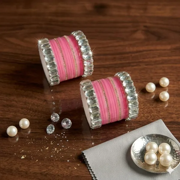 Silk_Star_Elegant_Pink_And_Crystal_Bangle_Set_,Statement_Party_Wear_Chooda_For_Women