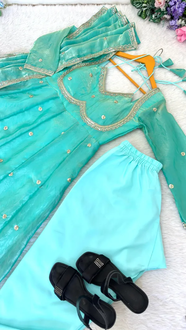 Presenting_By_New_Party_Wear_Look_Fendi_Satin__Gown_With_Dupatta_,_pant_,_3MM_Rembo_sequence_with_Zari_