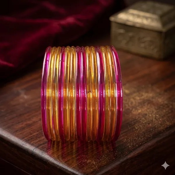 Silk_Star_Radiant_Pani_Chudi_Bangle_Set_(14_Pcs)_And_Dual-Tone_Pink_And_Amber