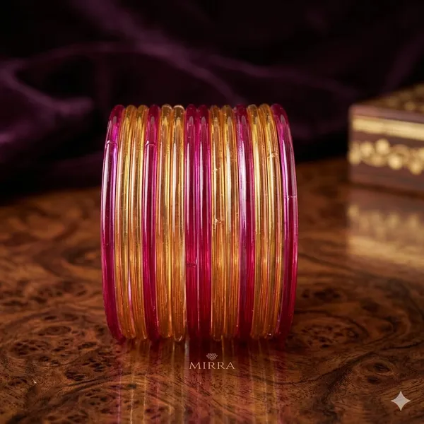 Silk_Star_Radiant_Pani_Chudi_Bangle_Set_(14_Pcs)_And_Dual-Tone_Pink_And_Amber