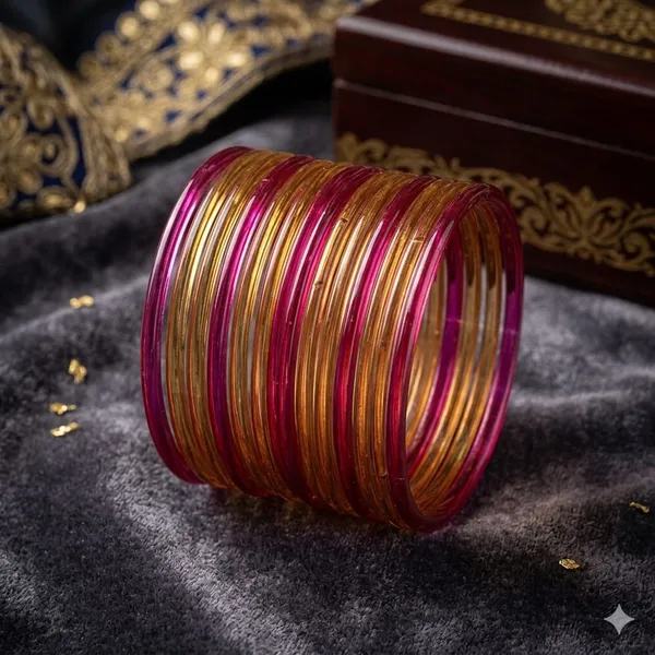 Silk_Star_Radiant_Pani_Chudi_Bangle_Set_(14_Pcs)_And_Dual-Tone_Pink_And_Amber