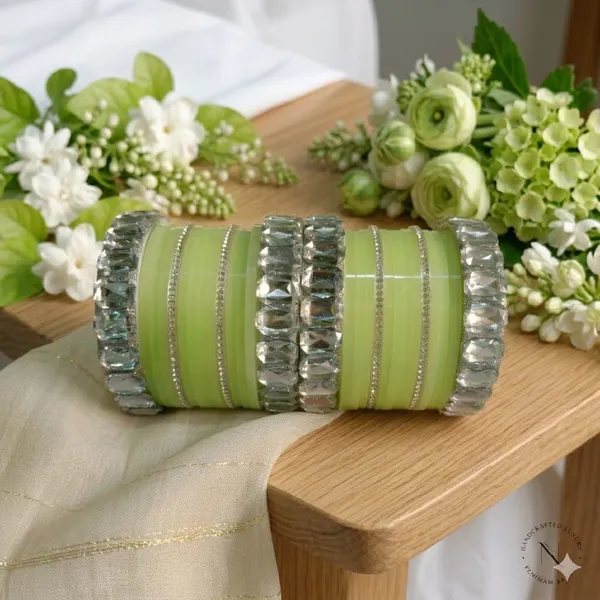 Silk_Star_Premium_Lime_Green_And_Sparkling_Faceted_Plastic_Bangle_Set_For_Women