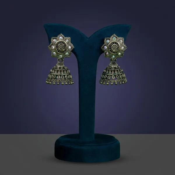 Oxidized_Silver_Jhumka_Earrings_With_Floral_Studs